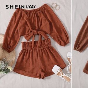 Tie Front Swiss Dot Top and Shorts Set